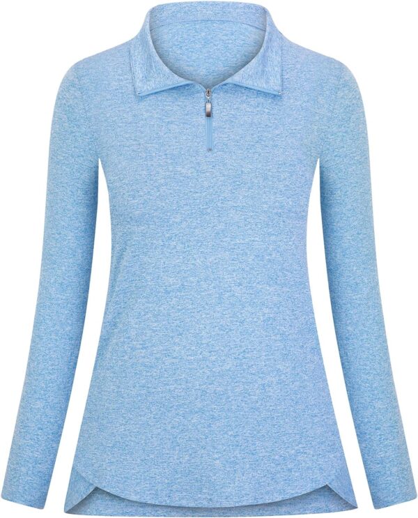 Koscacy Long Sleeve V Neck Half Zip Golf Pullover for Ladies Gym Training Outdoor Sports Workout Tennis Top, Purple Geometry