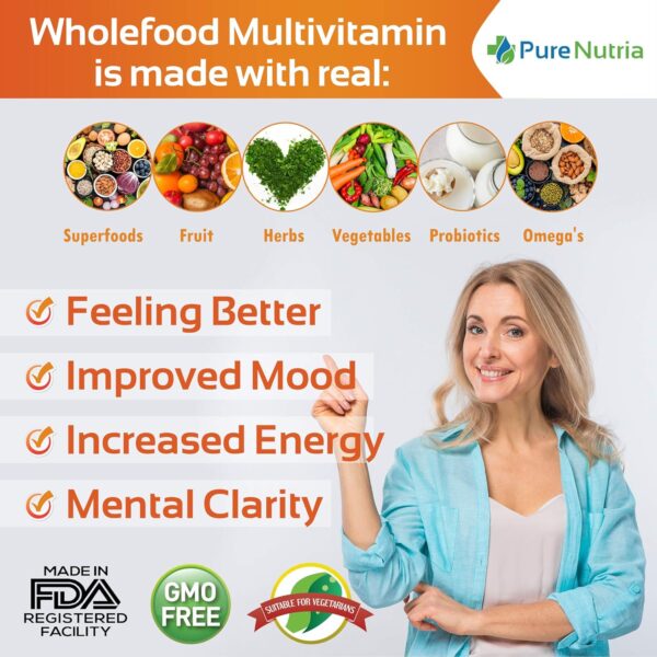 Whole Food MultiVitamin and Minerals with Probiotic Enzymes - 120 Multivitamins for Women and Men - Packed with WholeFood and Herbal Ingredients - Powerful Antioxidants for Digestive Support