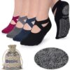 Ozaiic Yoga Socks for Women Non-Slip Grips & Straps, Ideal for Pilates, Pure Barre, Ballet, Dance, Barefoot Workout