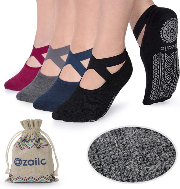 Ozaiic Yoga Socks for Women Non-Slip Grips & Straps, Ideal for Pilates, Pure Barre, Ballet, Dance, Barefoot Workout