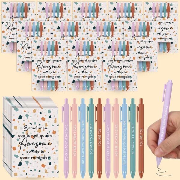 Spakon 60 Pcs Positive Affirmation Ballpoint Pens with 12 Pcs Awesome Reminder Cards Inspirational Self Love Gifts for Employee Coworker Student Office Supplies Mental Health Gifts