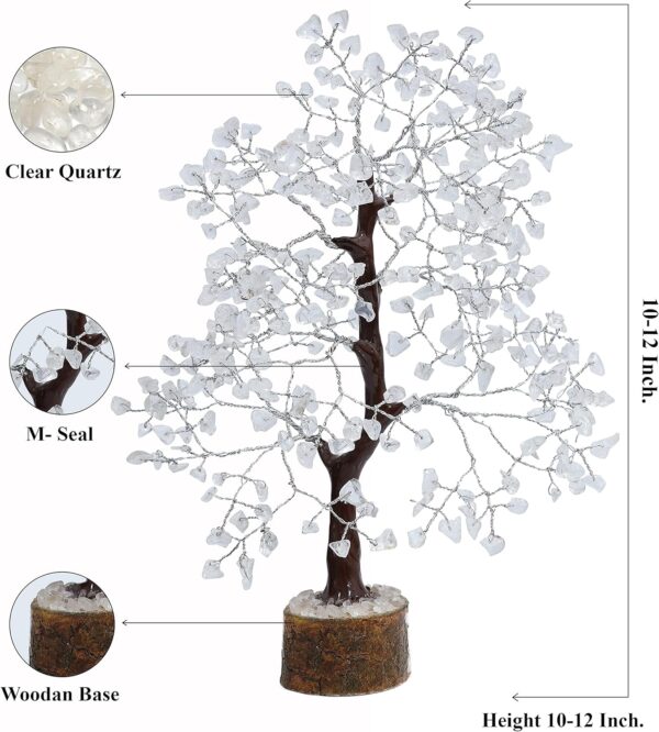 Clear Quartz Gemstone Tree of Life - Handmade Crystal Tree for Positive Energy, Chakra Money Tree Bonsai - Feng Shui Decor, Healing Crystals - Attract Good Luck, Meditation Accessories, Spiritual Gift