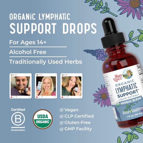 MaryRuth Organics Lymphatic Support Drops | USDA Organic Lymphatic Cleanse Immune Support Supplement| Lymphatic Support with Echinacea & Elderberry | Blue Vervain | Vegan | Non-GMO | 30 Servings |