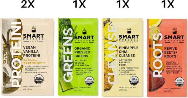 Smart Pressed Juice 1-Day Organic Juice Cleanse | Healthy Detox Program | Vegan Vanilla Protein, Green Juice, Beets Juice & Pineapple Chia Cleanse | High Fiber & Vegan