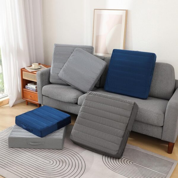 Floor Pillow - Square Large Cushions for Adults, Pillows Seating for Meditation, Yoga, Luxurious Chenille Tufted, Perfect for Bench/Chair Cushion – Navy, 22x22x4 Inch