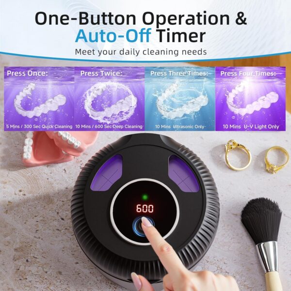 Ultrasonic Retainer Cleaner, 45kHz Retainer Cleaner Machine for Dentures, Mouth Guards, Aligner, Toothbrush Heads, Jewelry, 4 Modes Denture Cleaner with Digital Timer & 200ML Dental Cleaning Pod
