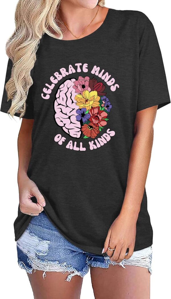 Celebrate Minds of All Kinds Shirts for Women Mental Health Matters Shirt Human Brain Awareness Shirt Tee Tops