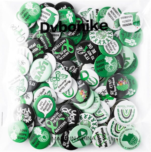 Mental Health Awareness Button Pins Green Ribbon Round Badges, Mental Health Awareness Month Brooch Pin, Mental Health Awareness Decoration Supplies, Clothing Bag Hat Accessories