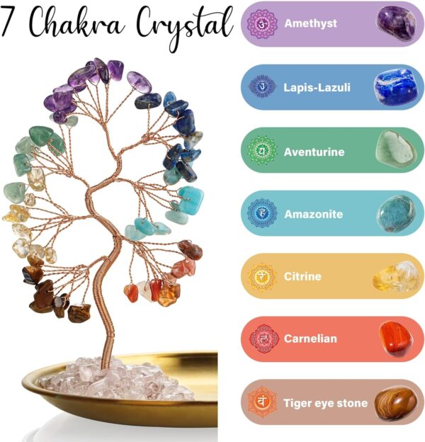 ZenBless Crystals Tree,7 Chakra Healing Crystals Tree Gaia Te Fiti Storage Tray Yoga Meditation Zen Home Decor Set Figurine Ornament Decoration Feng Shui Wealth Luck (Mother Earth Statue_Gold Tray)