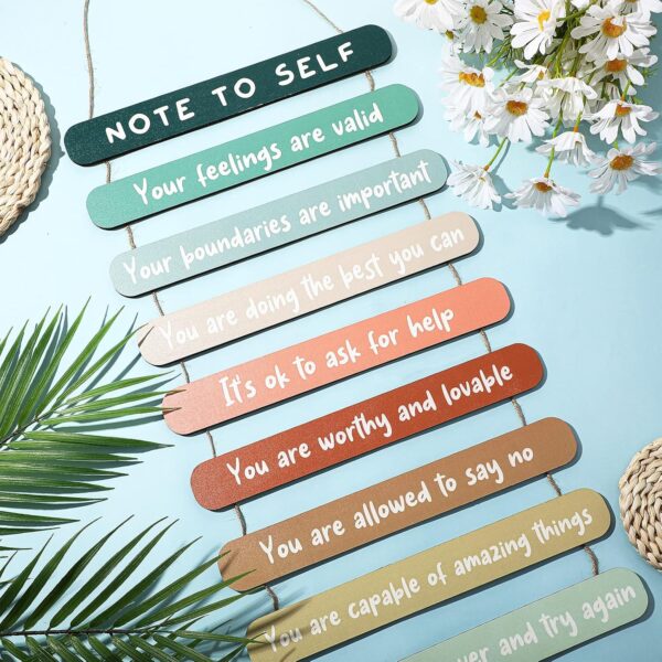 Yookeer Mental Health Reminders Wall Art Decors Positive Psychology Affirmations Wall Decor Wooden Hanging Pediments Inspirational Art for Counseling Therapy Office Students Classroom(Bright Color)