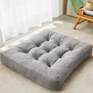 Quilmfoam Meditation Floor Pillow Cushions for Adults Kids, Large Square Double-Side Corduroy Floor Pillows Seat Cushion, for Yoga Living Room Tatami Home Decor, 1 Pack, Light Grey, 22x22x4 Inch