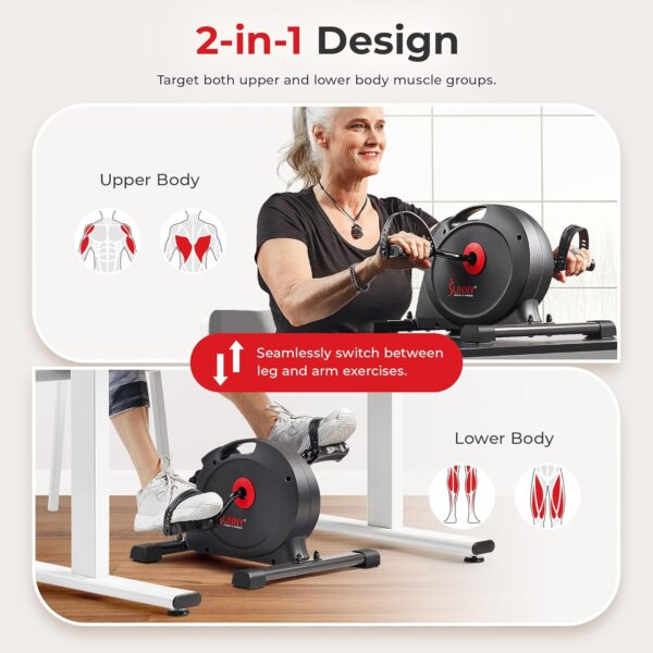 Sunny Health & Fitness Smart Exercise Bike, Under Desk Mini Arm/Leg Pedal Exerciser for Senior Workout, Cycle Cardio Training at Home, Free SunnyFit App Connect, Optional in Color, Mat/Workout Bands