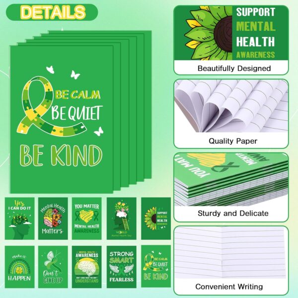 100 Pcs Mini Mental Health Notepads Small Memo Pad Notepads Bulk Mental Health Awareness Green Ribbon Pocket Notebooks, 10 Styles