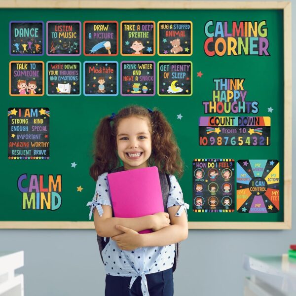 Calm Down Corner Bulletin Board Set for Classroom Decoration Feelings Chart Mental Health Feeling Management Poster for Kindergarten Emotions Poster Decor School(Dark Colors)