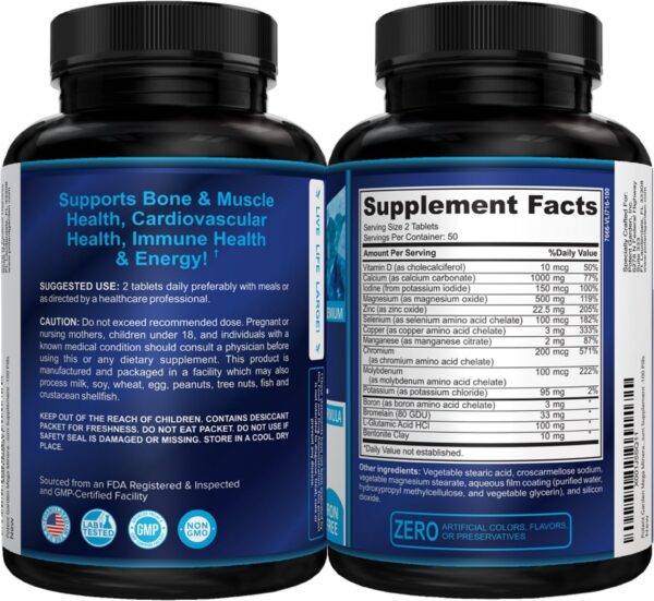 Potent Garden 2-Pack Mega Mineral Supplement Complete Mineral Complex with Calcium Magnesium Zinc Potassium Boron Selenium Chromium & 72 Trace Minerals Iron Free Calcium Supplement -200 Pills