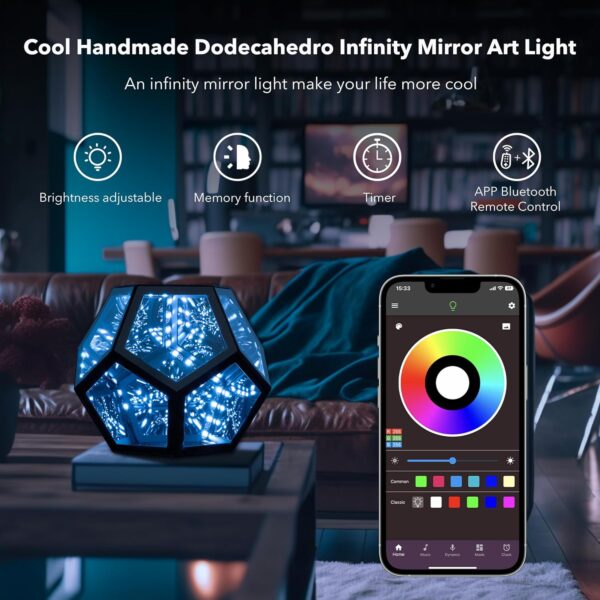 Infinity Dodecahedron Gaming Light, Cool RGBW Led Desk Table Lamp Light for Bedroom Gaming Room Decor, Unique Colorful Mood Changing Ambient Night Lighting lamp Adult Men Birthday Gift