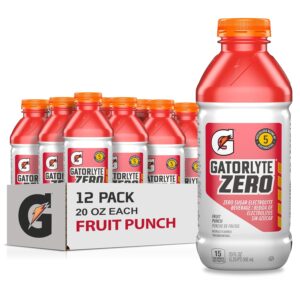 Gatorlyte Zero, Fruit Punch, Zero Sugar Hydration, 20 Fl Oz (Pack of 12)