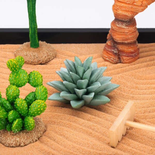 Desert Zen Garden Kit. Premium Home Cactus Decor. 11x8 Sand Tray. 4 Artificial Features, Brown Sand, 3 Handcrafted Wood Tools. Southwestern Desert Decor Zen Garden for Desk Therapy