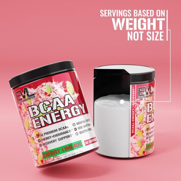 EVL BCAAs Amino Acids Powder - BCAA Energy Pre Workout for Muscle Recovery Lean Growth and Endurance - Rehydrating Post Workout Recovery Drink with Natural Caffeine - Cherry Limeade