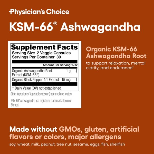 KSM-66 Ashwagandha Root Powder Extract - Stress, Mood, & Athletic Support - 1,000 MG of Clinically Studied KSM66 & Black Pepper for Maximum Absorption - 5% Withanolides - 60 Vegan Capsules