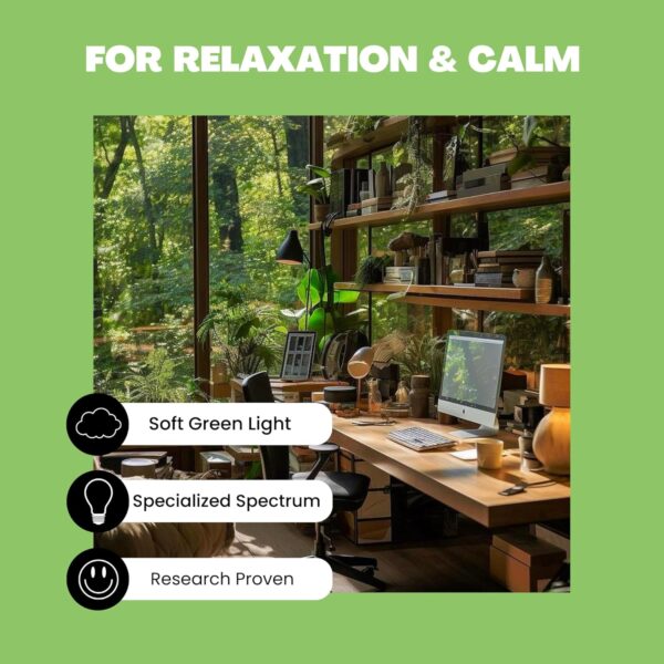 NorbRELIEF Leaf - Soft Green Forest Bathing LED Light Bulb for Meditation, Relaxation, Migraine, Pain Relief and Calm - A19 Standard Base - Patent Pending Non-Drug Pain Relief. Green Light Therapy.