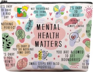 Mental Health Gifts Makeup Bag, Mental Health Awareness Gift, Positive Thinking Daily Affirmation, Positive Quotes Mental Health Matters Cosmetic Bag for Women