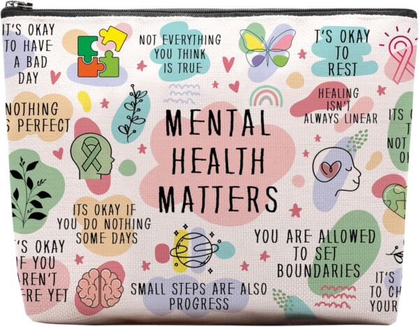 Mental Health Gifts Makeup Bag, Mental Health Awareness Gift, Positive Thinking Daily Affirmation, Positive Quotes Mental Health Matters Cosmetic Bag for Women