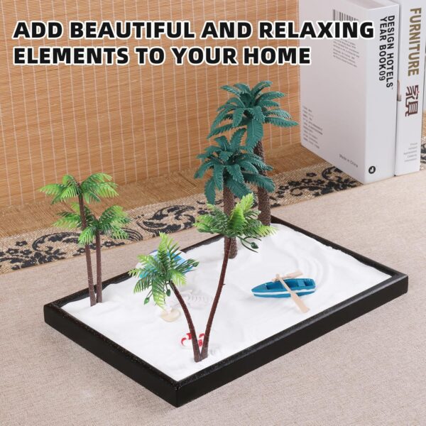 Zen Garden Kit 11x8 with White Sand Japanese Mini Beach Zen Sand Artificial Bonsai Tree Rocks Rakes and Accessories for Prayer,Home,Office Desk Zen Sand Garden,Sand Tray Meditation Room