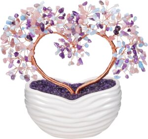 Jovivi Natural Crystal Heart Money Tree Healing Gemstone Bonsai Tree for Wedding Ceremony Reiki Balancing Energy Meditation Feng Shui Wealth & Good Luck Home Indoor Office Decor 7.87"-8.26"
