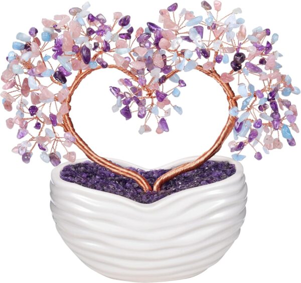 Jovivi Natural Crystal Heart Money Tree Healing Gemstone Bonsai Tree for Wedding Ceremony Reiki Balancing Energy Meditation Feng Shui Wealth & Good Luck Home Indoor Office Decor 7.87"-8.26"