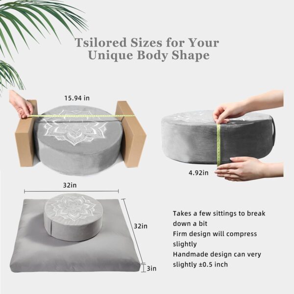 Meditation Cushion with Washable Premium Velvet Cover,100% Memory Foam Square Floor Cushion and Buckwheat Cushion Seating for Adults and Children Sitting, Yoga, Reading