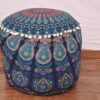 Indian Mandala Round Ottoman Pouf Cover Bohemian Floor Pillow Hippie Cotton Meditation Cushion Cover Seating Throw Decorative Footstool Kids Bean Bag Case