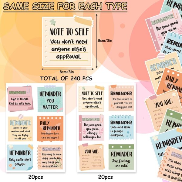 240Pcs Mental Health Stickers Positive Awareness Reminder Paper Decals Psychology Affirmation Self-Adhesive Square Stickers for Students Gifts Scrapbook Journal School Supplies