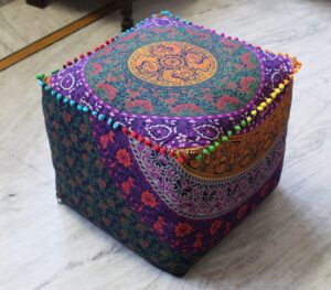 CRAFT KALA Mandala Meditation Floor Pillows Square Pillow Cover Seating Decorative Adults Bohemian Floor Cushion Cover Outdoor Living Room Throw Ottoman Poufs Cover 18X18X14 inches, Multi Six Color