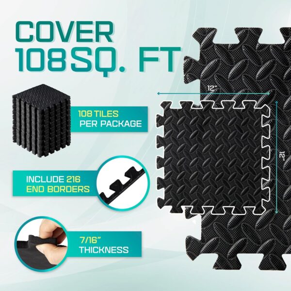 Yes4All 12, 16, 36 SQ. FT Puzzle/Interlocking Exercise Mat Tiles for Home Gym, Exercise EVA Foam Floor Padding with Border for Workout Equipment
