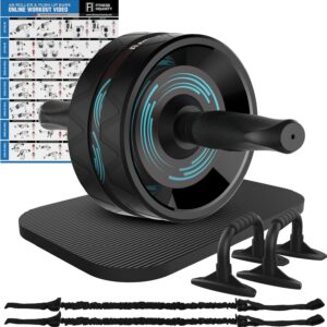 Ab Roller Wheel, 6-in-1 Ab Roller Kit with Knee Mat, Push-Up Bars, Resistance Bands, Workout Poster, Workout Guide, Perfect Home Gym Equipment for Men Women Abdominal Exercise