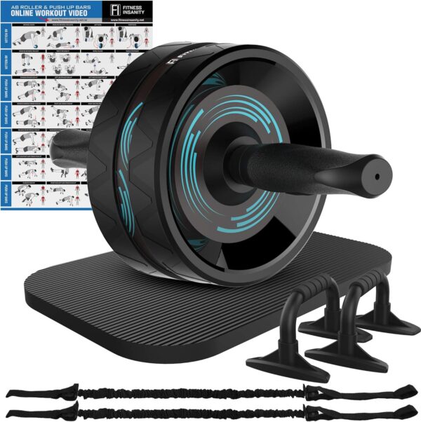 Ab Roller Wheel, 6-in-1 Ab Roller Kit with Knee Mat, Push-Up Bars, Resistance Bands, Workout Poster, Workout Guide, Perfect Home Gym Equipment for Men Women Abdominal Exercise