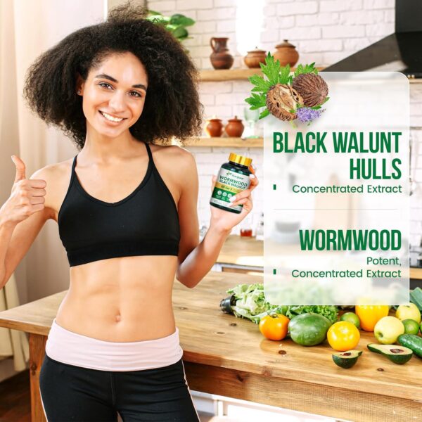 10 in 1 Wormwood Capsules, Black Walnut Hulls Cloves Black Pepper urmeric Curcumin Root Peppermint Leaf, DIigestive Health, Body Detox, 90 Capsules