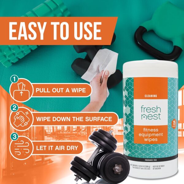 Fitness Equipment Wipes - Cleaning Wipes for Yoga Mats, Pilates Studios, Gyms, Peloton & Cycle Bikes, Spas - Fragrance-Free Wipes Surface Cleaning for Home, Office, Gym 75-Count