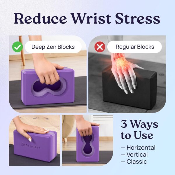 Deep-Zen® Yoga Blocks Wrist Support; Yoga Blocks 2 Pack w/Knee Pads; Yoga Blocks 2 Pack with Strap to Put Less Weight on Wrists; Durable, Versatile Yoga Brick Exercise Block Set, Blocks Yoga