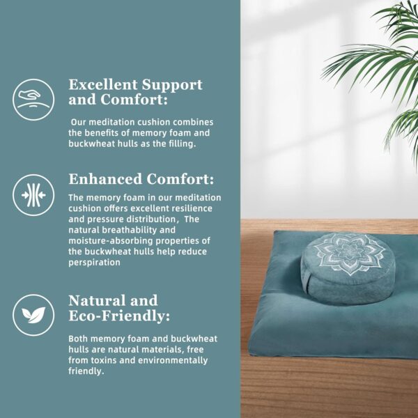 Meditation Cushion with Washable Premium Velvet Cover,100% Memory Foam Square Floor Cushion and Buckwheat Cushion Seating for Adults and Children Sitting, Yoga, Reading