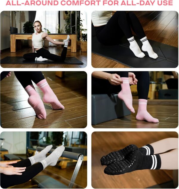 COOLMATE Pilates Socks with Grips for Women, Yoga Socks, Crew Non Slip Socks Women for Workout, Barre, Pilates Gifts(4 Pairs)