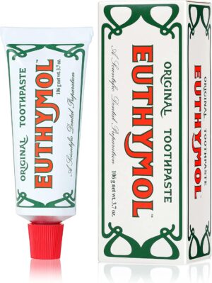[Euthymol] Natural Flouride-Free Formula/Strong Mint Flavor for Fresh Breath, 3.7 oz | Classic Pink Toothpaste for Fresh Breath, Plaque & Tartar Remover | Travel Size Aluminum Recyclable Tube