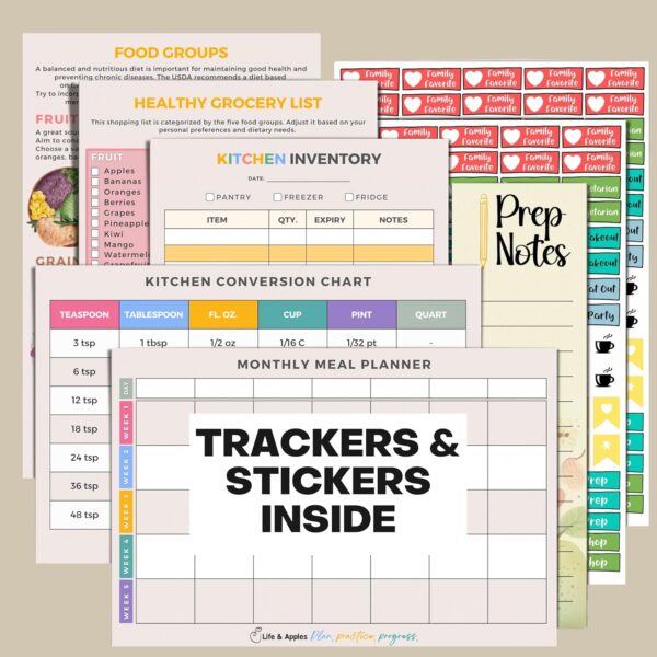 Life & Apples Meal Planner with Grocery List - Weekly Menu Plan and Prep, Healthy Diet and Weight Loss Tracking, 1 Year Undated Meal Planning Notebook, 5 X 8 Inch Spiral Notebook, Mint Green
