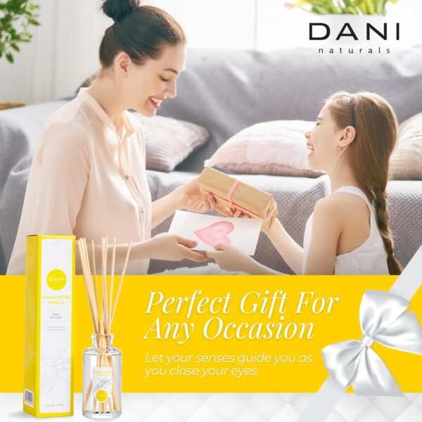 Natural Reed Diffuser Set by DANI Naturals - Warm Sandalwood Vanilla Scent - Aromatherapy Essentials Oils - Alcohol Free - 10 Diffuser Sticks - 3.5 Ounce Glass Bottle