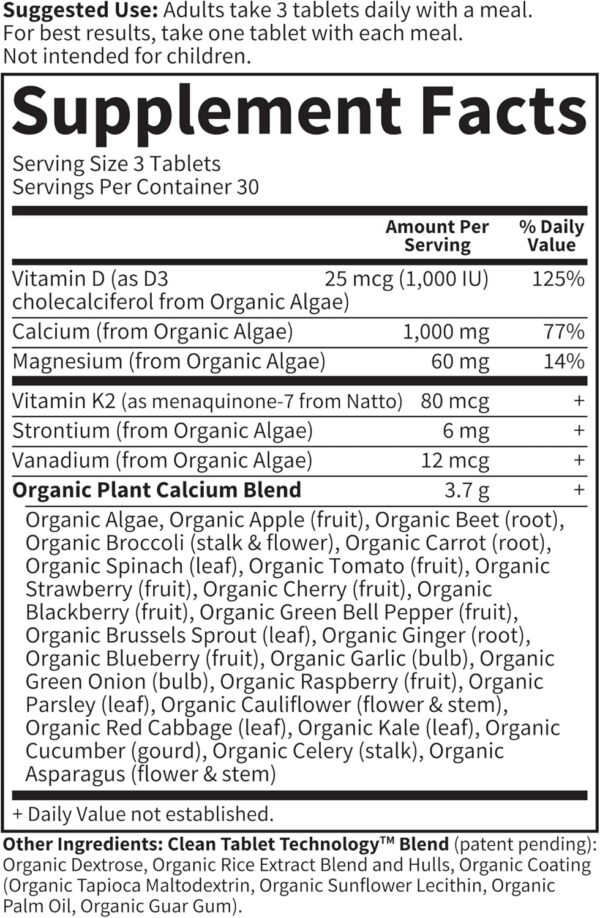 Garden of Life Organics Plant Calcium Supplement Made from Whole Foods with Magnesium, Vitamin D as D3, and Vitamin K as MK7, Gluten-Free - 30 Day Count