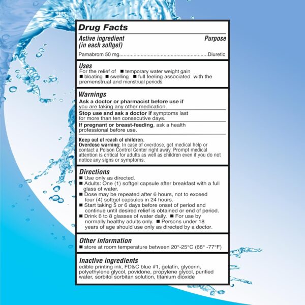 Maximum Strength Caffeine-Free Diuretic Softgels, (120 Softgels), Pambrom 50mg, Helps Relieve Heaviness Due to Water Weight gain