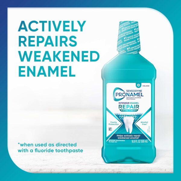 Sensodyne Pronamel Intensive Enamel Repair Alcohol-Free Mouthwash to Help Actively Repair Enamel and Protect Against Cavities, Extra Fresh, 3 x 16.9 fl oz