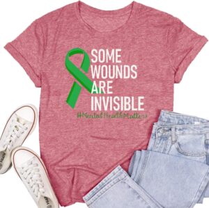 Womens Mental Health Matters Shirts Green Ribbon Awareness T-Shirt Inspirational Tee Top