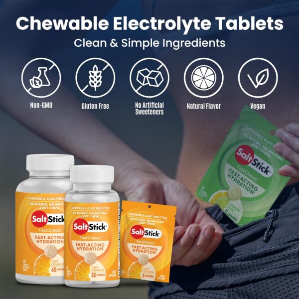 SaltStick Electrolyte FastChews Chewable Tablets | 120 Count - Orange | Salt Tablets for Runners, Sports Nutrition, Hydration Tablets, Electrolyte Chews | 12 Packets of 10 Tablets Each